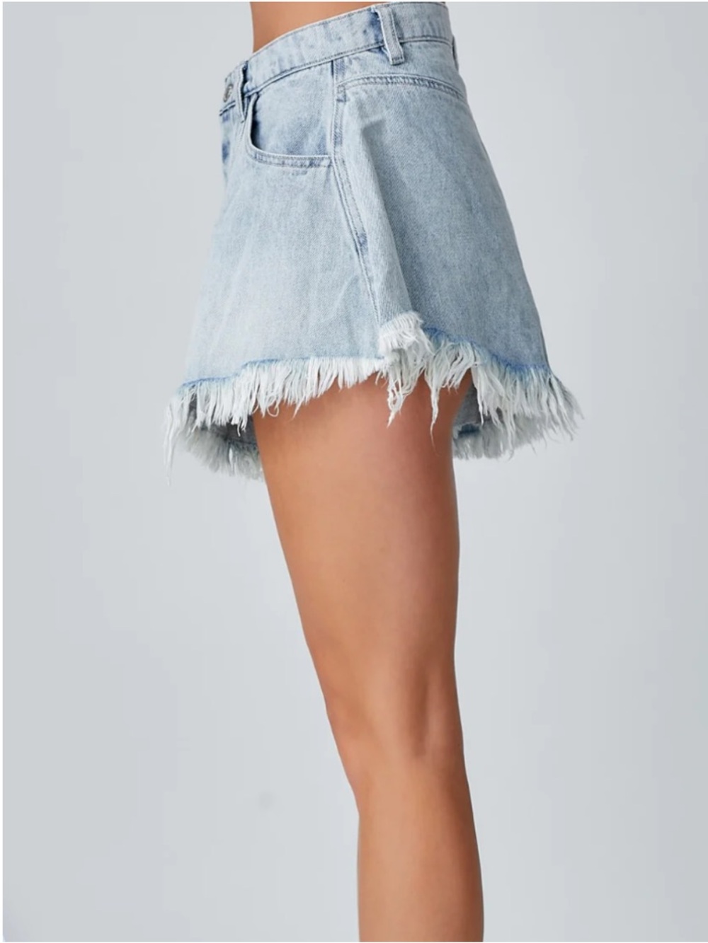 Free People We The Free Light Wash Frayed Hem Wide Leg Cutoff Denim Shorts - Picture 5 of 9
